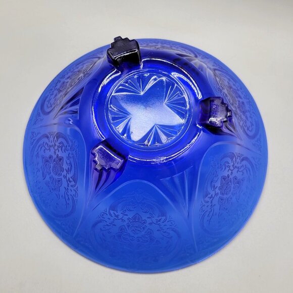 1930s Royal Lace Hazel Atlas Cobalt Blue Salad Bowl Three Toed Depression Era - Picture 5 of 7